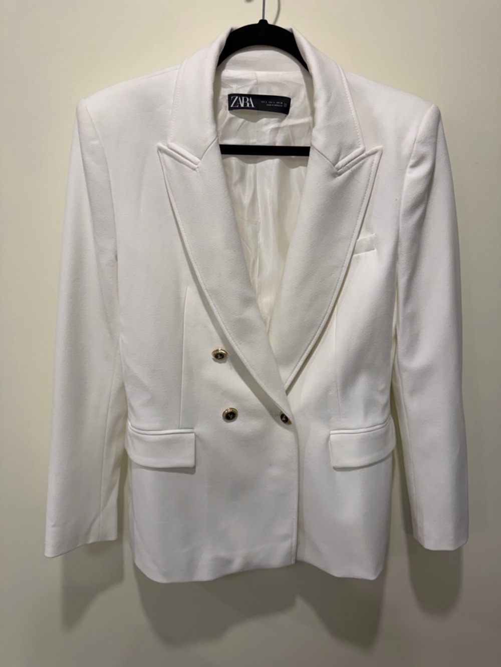 Women’s ZARA Ivory Double Breasted Blazer with Brass Buttons – Size L